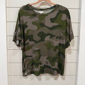 Green Camo Print Blouse